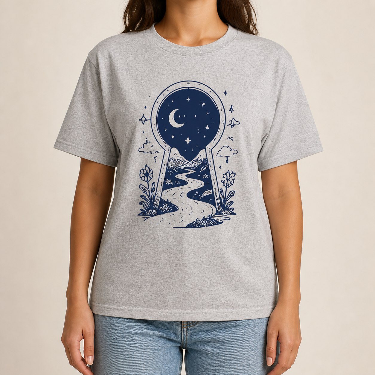 Moon River heather-gray unisex T-shirt mockup